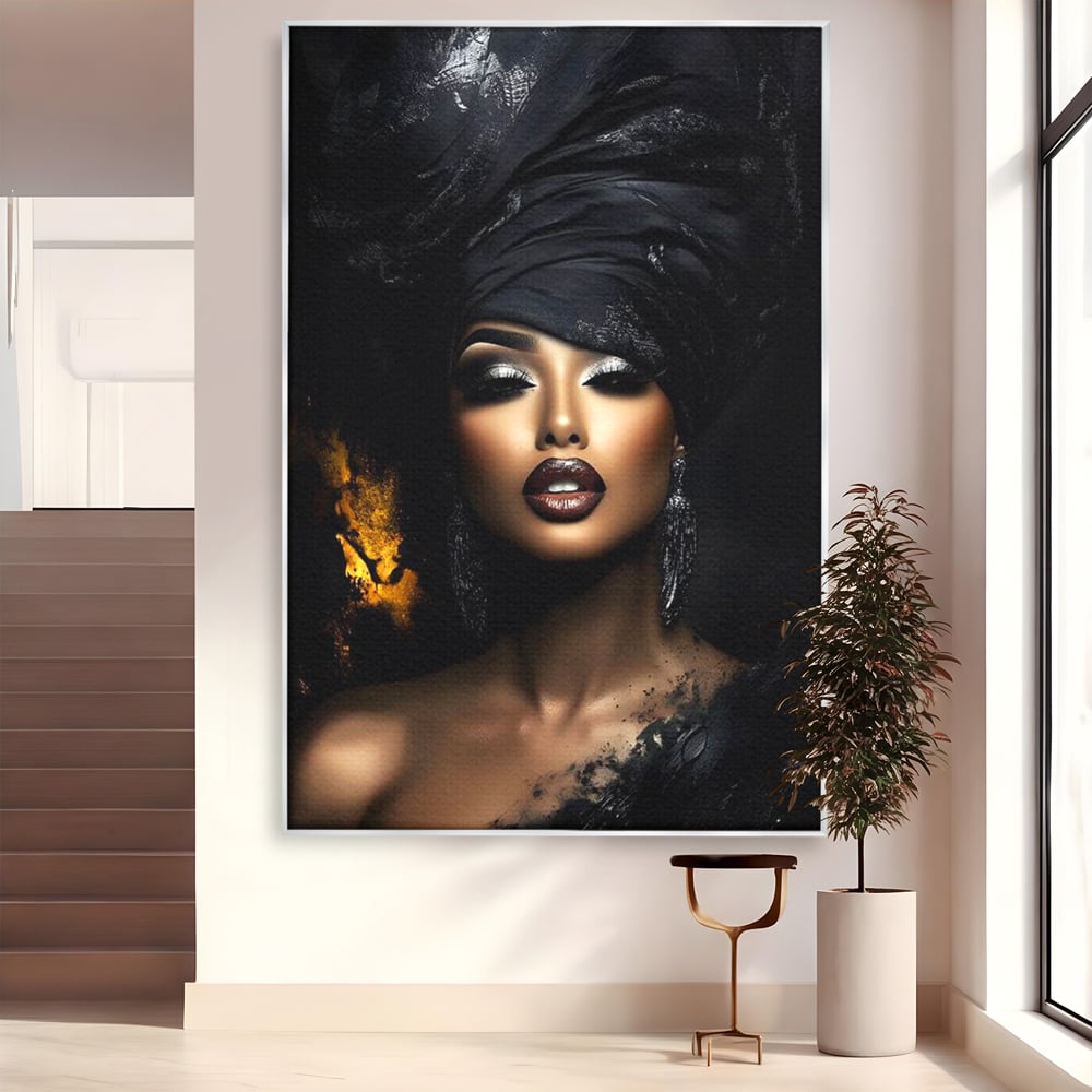 Tablou canvas cu tablou canvas cu portret de femeie, in rama de aluminiu argintiu